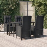 Cumpara ieftin Set mobilier de grădină cu perne, 5 piese, negru, poliratan