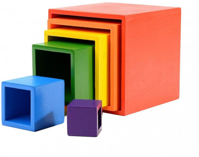 Joc din lemn Montessori, set 6 cuburi Curcubeu - HM-5 foto