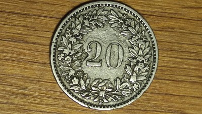 Elvetia - moneda de colectie an rar- 20 rappen 1883 B - Libertas - frumoasa ! foto