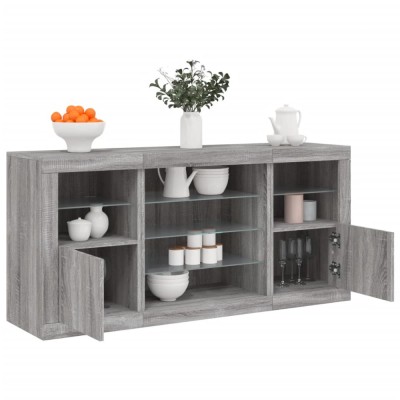 vidaXL Servantă cu lumini LED, gri sonoma, 142,5x37x67 cm foto