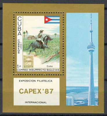 Cuba 1987 Mi 3108 bl 99 MNH - CAPEX &amp;#039;87: Transportul postal in secolul 19 foto