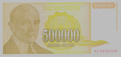 Bancnota Iugoslavia 500.000 Dinari 1994 - P143 UNC foto