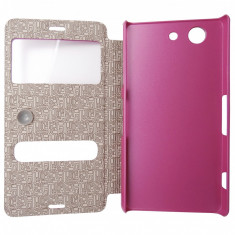 Husa tip carte roz (cu decupaj frontal) pentru Sony Xperia Z3 Compact