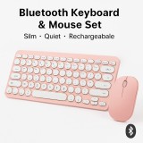 Set Tastatură și Mouse Bluetooth &ndash; Design Slim, Silențios, Re&icirc;ncărcabil, Culoare Roz