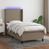Cumpara ieftin Pat cu arcuri, saltea și LED, gri taupe, 90x200 cm, textil