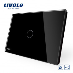 Intrerupator cap scara/cruce wireless cu touch Livolo din sticla &amp;amp;#8211; standard italian, Negru foto