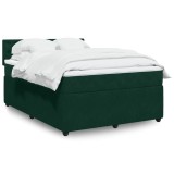 vidaXL Pat box spring cu saltea, verde &icirc;nchis, 140x190 cm, catifea 3290049