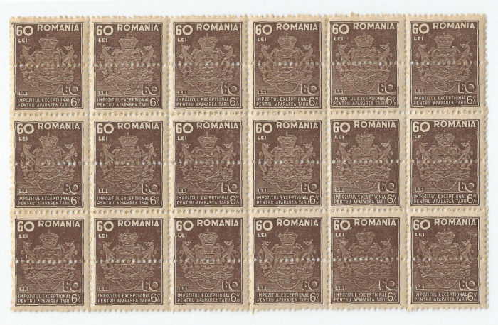 *Romania, lot 566 cu 18 timbre fiscale pt. impozite, bloc, 1944, MNH