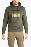 Hanorac barbati din molton fara fermoar cu imprimeu cu logo verde, 2XL