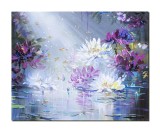 Cumpara ieftin Tablou pictat manual cu nuferi albi si mov, 50x40cm ulei pe panza, Mircea Iordache