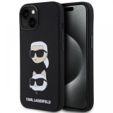 Karl Lagerfeld Husa Liquid Silicone Karl &amp; Choupette Heads iPhone 15 Plus Negru