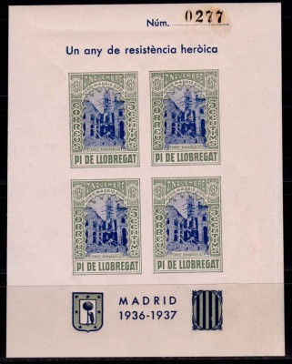 ✅Catalonia 1937 colita-Spania razboiul civil , em. locala-templul bombardat ,MNH foto