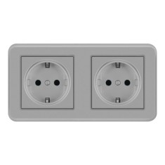 Priza Dubla De Perete Incastrata Techstar&reg; TS-PC, 110-250V, 16A, Ignifuga, 80x151mm, Gri