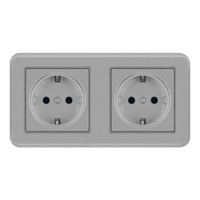 Priza Dubla De Perete Incastrata Techstar&amp;reg; TS-PC, 110-250V, 16A, Ignifuga, 80x151mm, Gri foto
