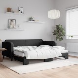 Cumpara ieftin Pat de zi cu extensie și saltele, negru, 90x190 cm, textil