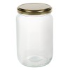 Borcan transparent sticla 660ml cu capac metalic auriu CMCLASS