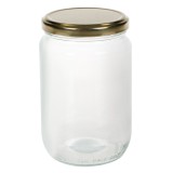 Borcan din sticlă transparent cu capac metalic auriu 660ml, CMCLASS