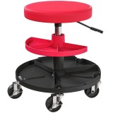 HOMCOM Scaun de atelier cu roți de 6 cm, Capacitate p&acirc;nă la 135 kg, &Icirc;nălțime reglabilă 40-51 cm, cu tăvi pentru scule, Roșu | Aosom Romania