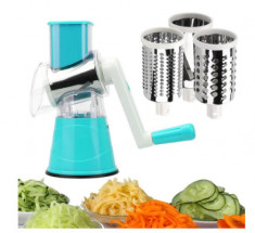 Razatoare manuala pentru legume Tabletop Drum Grater, 3 lame Albastru foto