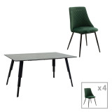 Masa Lifo - Giselle set 5 buc MDF ciment - verde inchis 140x80x75cm