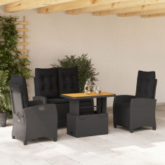 vidaXL Set mobilier de grădină cu perne, 4 piese, negru, poliratan