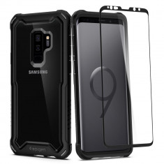 Husa Premium Originala Spigen 360 Grade Hybrid Samsung Galaxy S9+ Plus Cu Folie Sticla Curbata Inclusa Negru foto