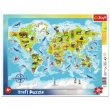 Puzzle 25 plansa harta lumii cu animale, Trefl