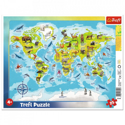 Puzzle 25 plansa harta lumii cu animale foto