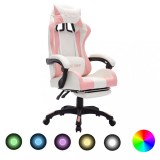 VidaXL Scaun de racing cu LED RGB, roz si alb, piele ecologică