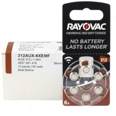 Baterii Rayovac Acoustic 312 PR41 Zinc-Aer 1.45V Pentru Aparate Auditive Set 60 Baterii foto