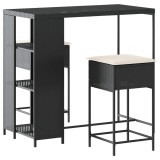 Cumpara ieftin Set mobilier bar de gradina cu perne, 3 piese, negru, poliratan