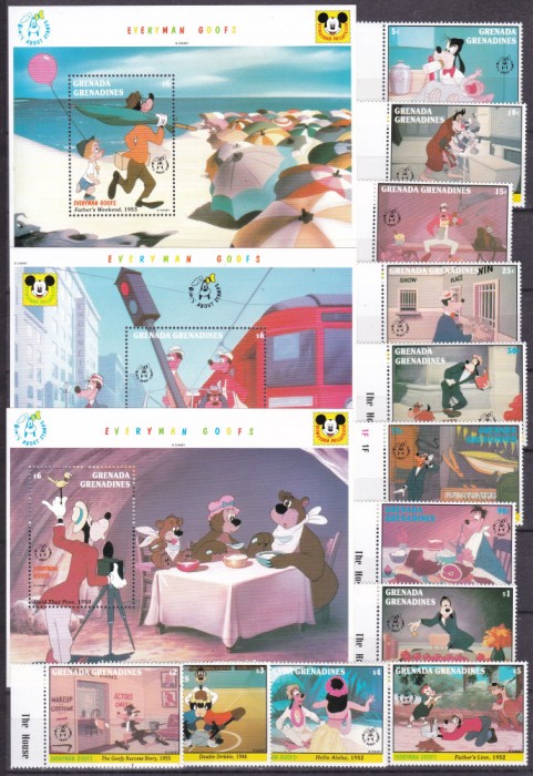 Grenada Grenadines 1992 Disney Goofy MI 1623-1634 + 3 bl. 255,256,257 MNH