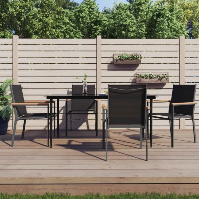 vidaXL Set mobilier de grădină, 5 piese, negru, textilenă și oțel foto