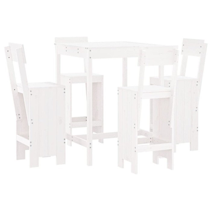 Set de bar pentru gradina, 5 piese, alb, lemn masiv de pin