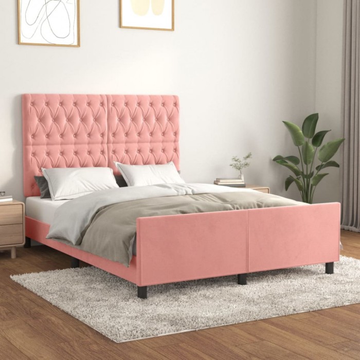 Gossi cadru de pat cu tablie, roz, 140x200 cm, catifea