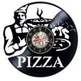 Ceas de perete din disc vinil Pizzerie Pizzaiolo, Negru, 30 cm, Mecanism Quartz Silentios, Decorativ