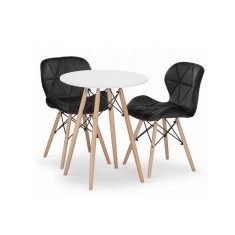 Set masa rotunda stil scandinav + 2 scaune Lago catifea, Artool, MDF si lemn, alb si negru, 60x72 cm GartenVIP DiyLine