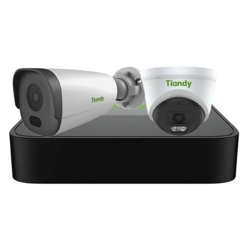 Sistem de supraveghere IP PoE Tiandy, 1 x camera turret 2MP IR 30m Microfon, 1 x camera bullet 2MP IR 50m Microfon, NVR 4 canale PoE SafetyGuard Surve