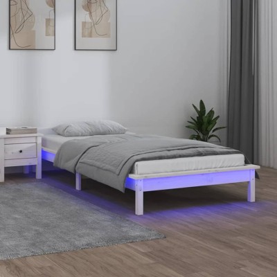 vidaXL Cadru de pat mic Single 2FT6 cu LED, alb, 75x190 cm lemn masiv foto