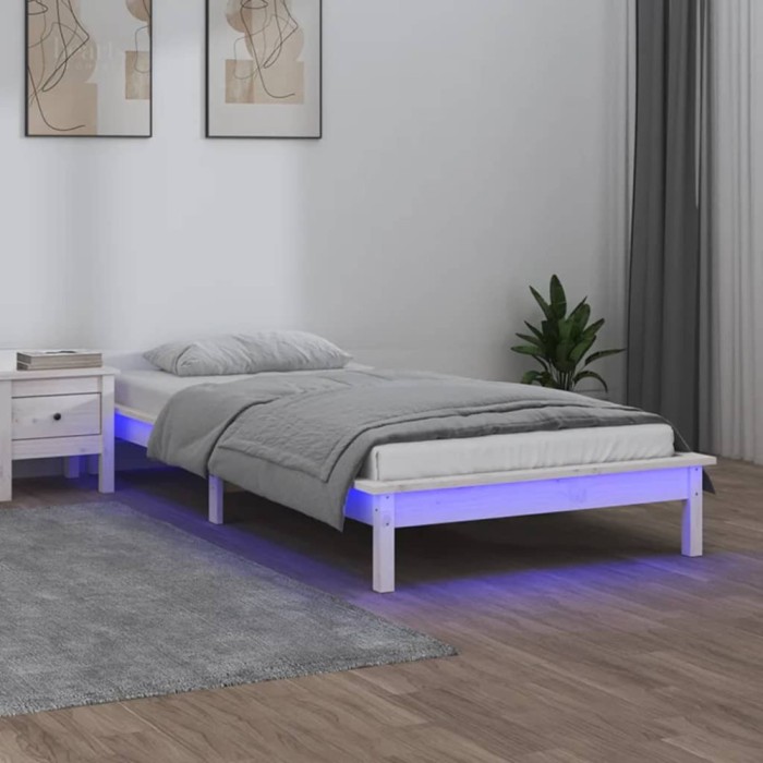 vidaXL Cadru de pat mic Single 2FT6 cu LED, alb, 75x190 cm lemn masiv