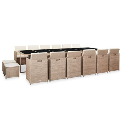 Set mobilier de exterior cu perne, 17 piese, bej, poliratan foto