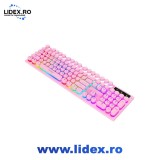 Tastatura mecanica de gaming, NAXSIR, Rezistent la Apa, 7 Culori, design Ergonomic, Roz