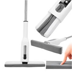 Mop Modern, Stoarcere Automata Rapida, Super absorbant, Curatenie Eficienta, Fara Efort, Design Ergonomic, Durabil, 126x32x5 cm, Alb, ALMK&trade;