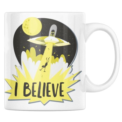 Cana alba personalizata &amp;quot;Cadou aniversare pentru el, cu mesajul I belive&amp;quot;, INOVATIX&amp;reg;. 330ml foto