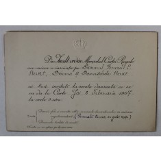 MARESALUL CURTII REGALE ROMANE - INVITATIE DIN INALT ORDIN PENTRU DL. GENERAL ENRIC HERKT CU FAMILIA , SERATA DANSANTA DIN DATA DE 8 FEBRUARIE