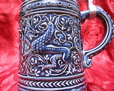 HALBA CERAMICA CU COBALT SI CAPAC ZINC - MARZI REMY WEST GERMANY DECOR GRIFONI 19.5 CM foto