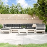 Gossi set mobilier de gradina cu perne, 8 piese, alb, lemn masiv