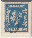 ROMANIA 1872 LP 36 REGELE CAROL I CU BARBA 10 BANI ALBASTRU T4 EROARE STAMPILAT