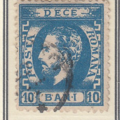 ROMANIA 1872 LP 36 REGELE CAROL I CU BARBA 10 BANI ALBASTRU T4 EROARE STAMPILAT