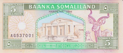 Bancnota Somaliland 5 Shilingi 1994 - P1 UNC foto